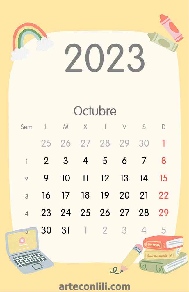 Calendario 2023 colegio Octubre