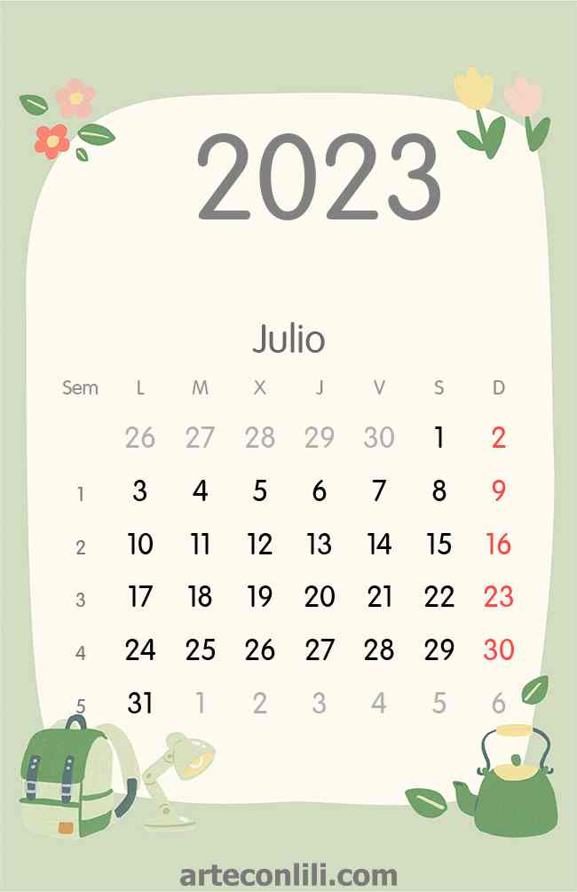 Calendario 2023 colegio verde julio