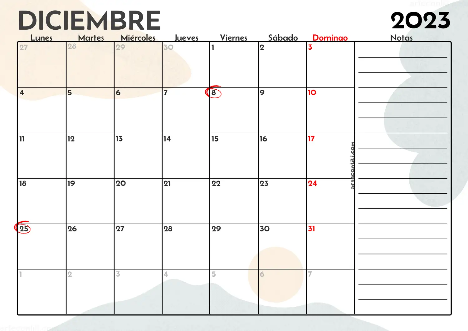 calendario diciembre 2023 arteconlili.com3