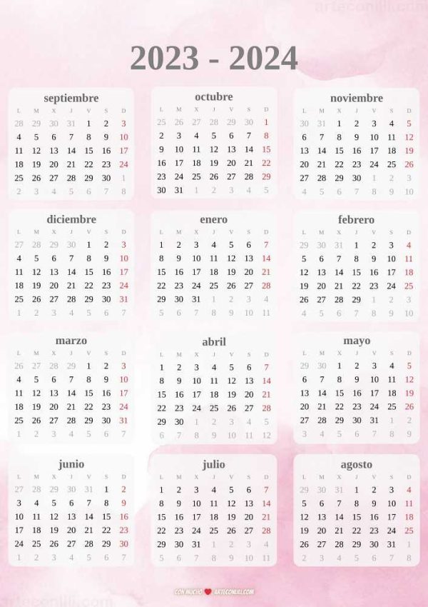 calendario escolar 2023 2024 septiembre agosto aesthetic4